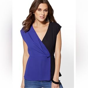 Colorblock Wrap Peplum Blouse